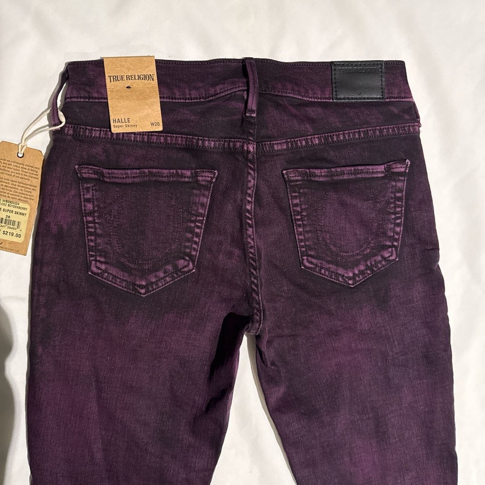 New Women’s True Religion Halle Color Boysenberry Super Skinny Jeans Size 26
